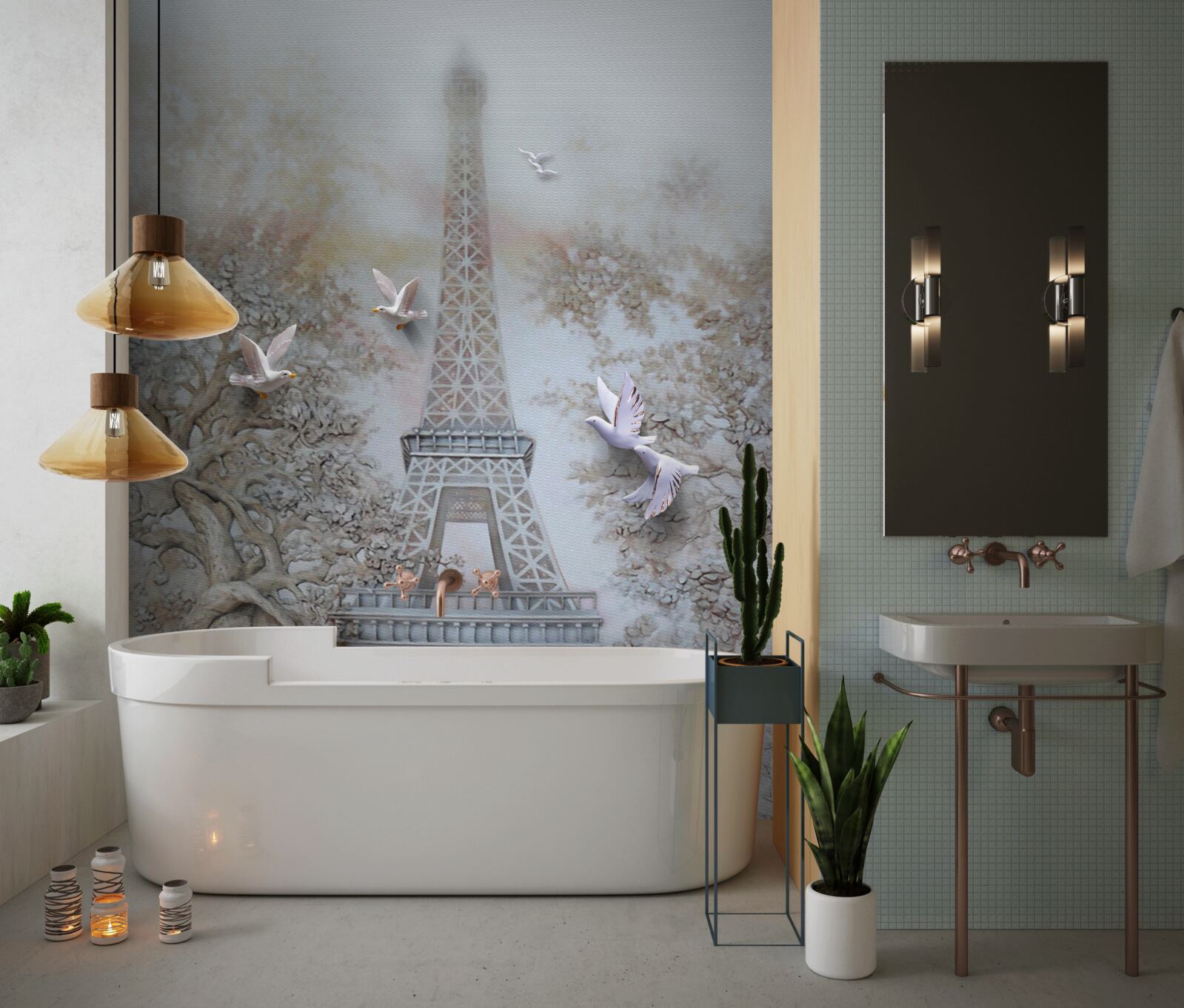 Fototapeta ranná hmla obklopuje Eiffelovu vežu