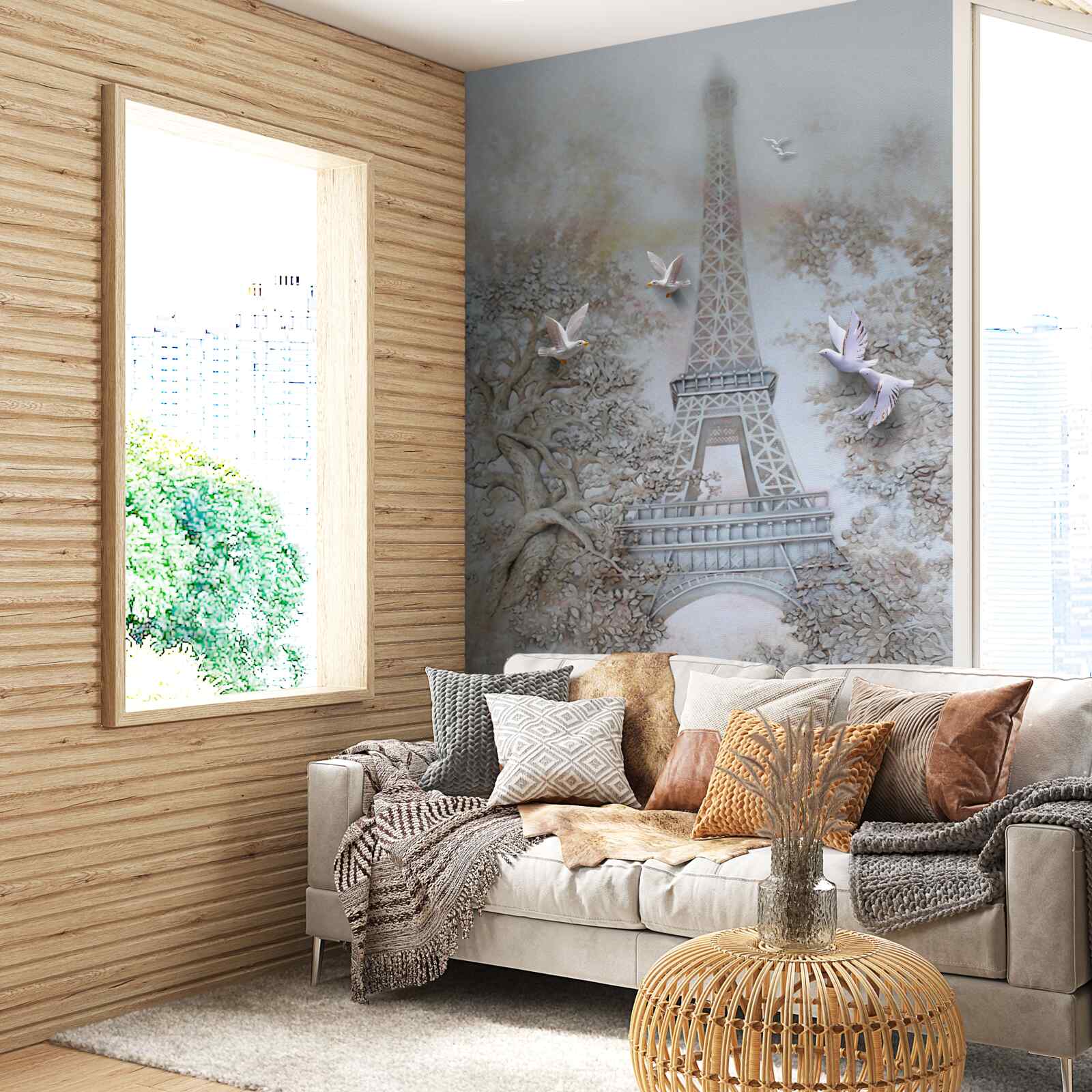 Fototapeta ranná hmla obklopuje Eiffelovu vežu