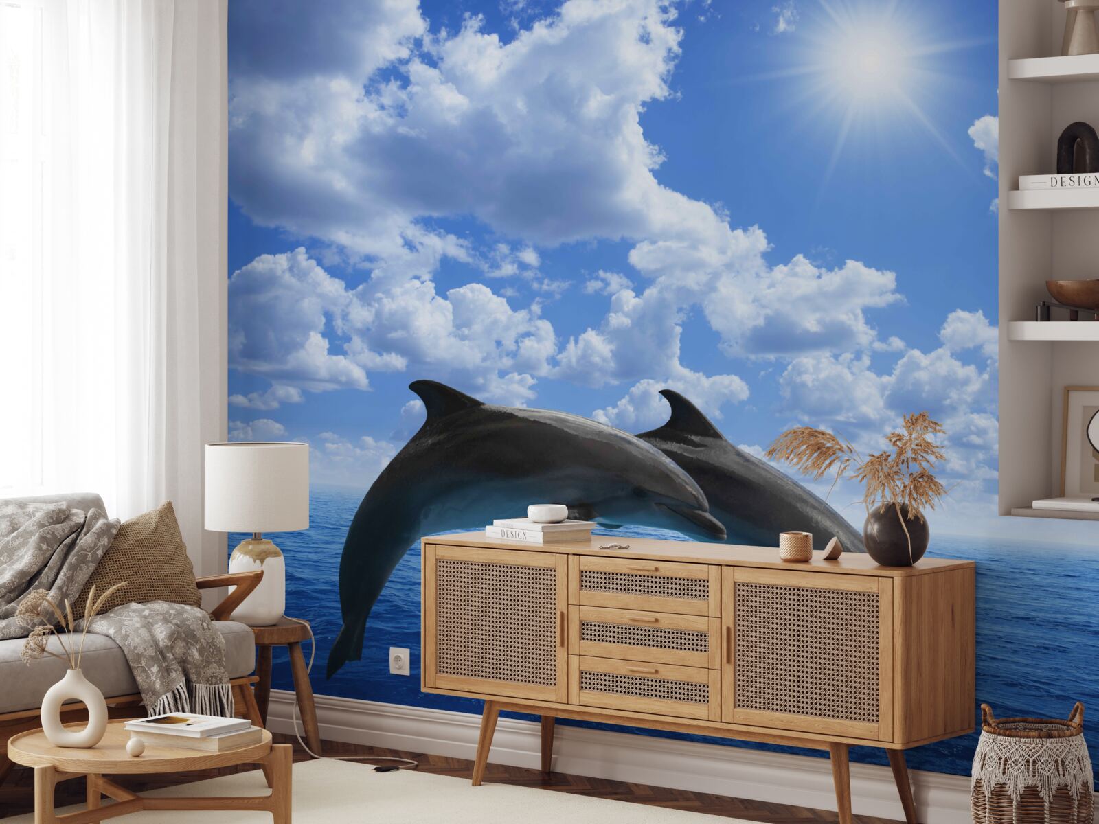 Fototapeta delfíny skákajúce cez vodnú hladinu