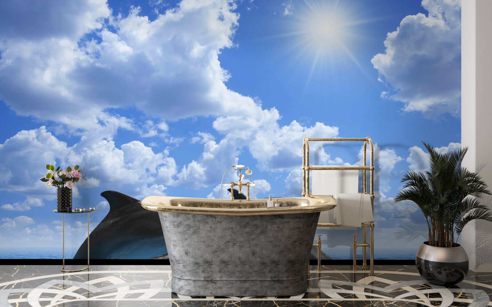 Fototapeta delfíny skákajúce cez vodnú hladinu