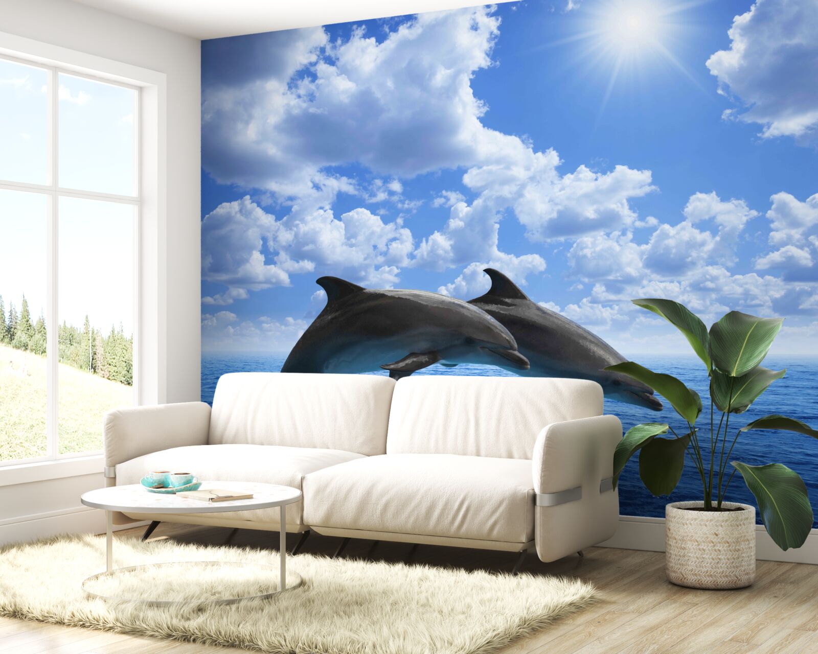 Fototapeta delfíny skákajúce cez vodnú hladinu