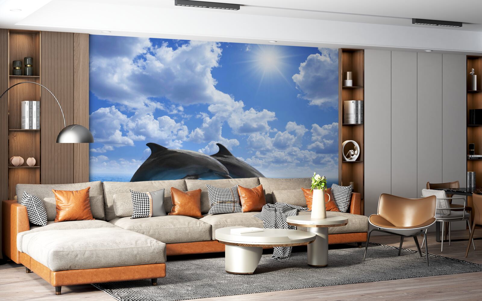 Fototapeta delfíny skákajúce cez vodnú hladinu