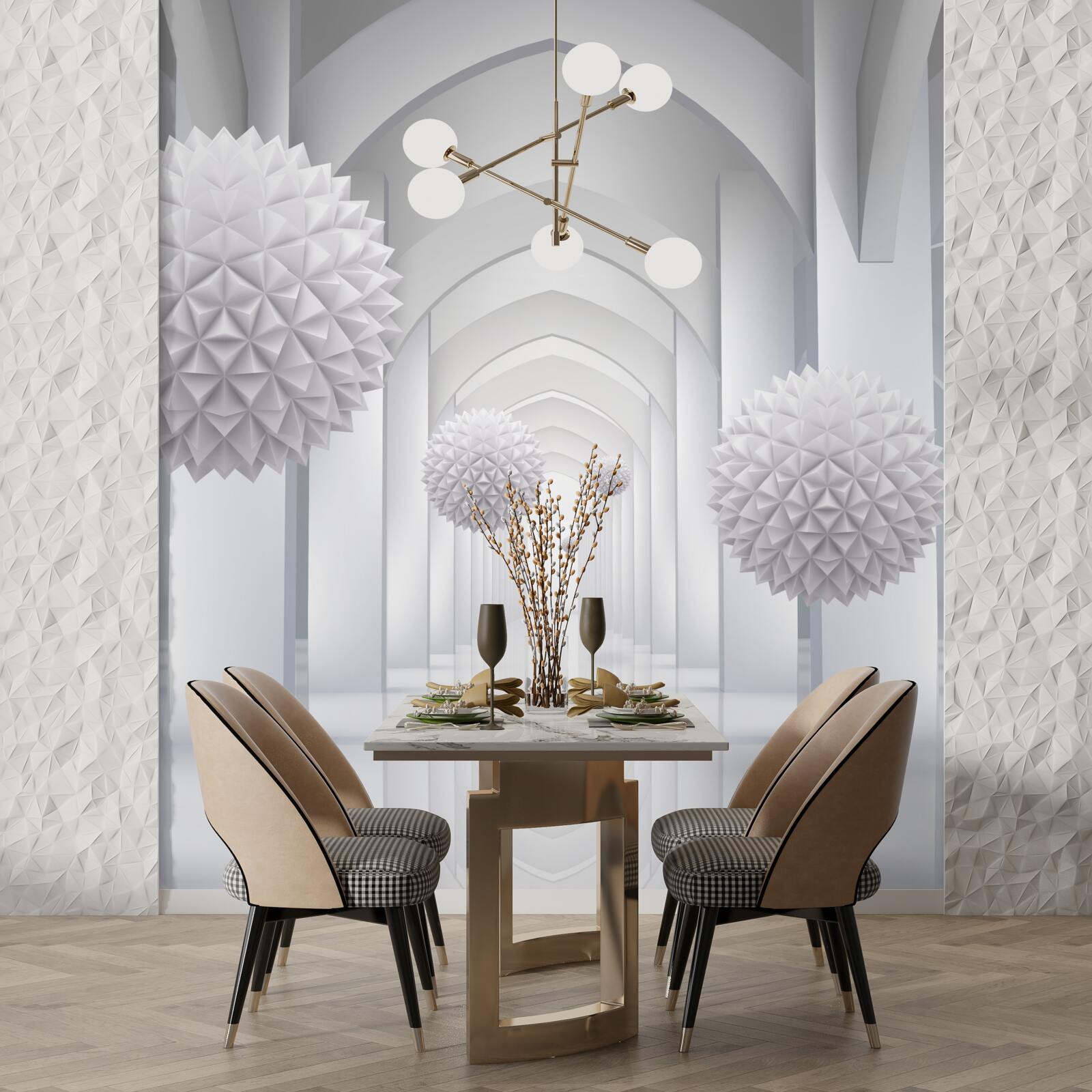 Fototapeta Oblúky v gotickom štýle a balóny stúpajúce do neba