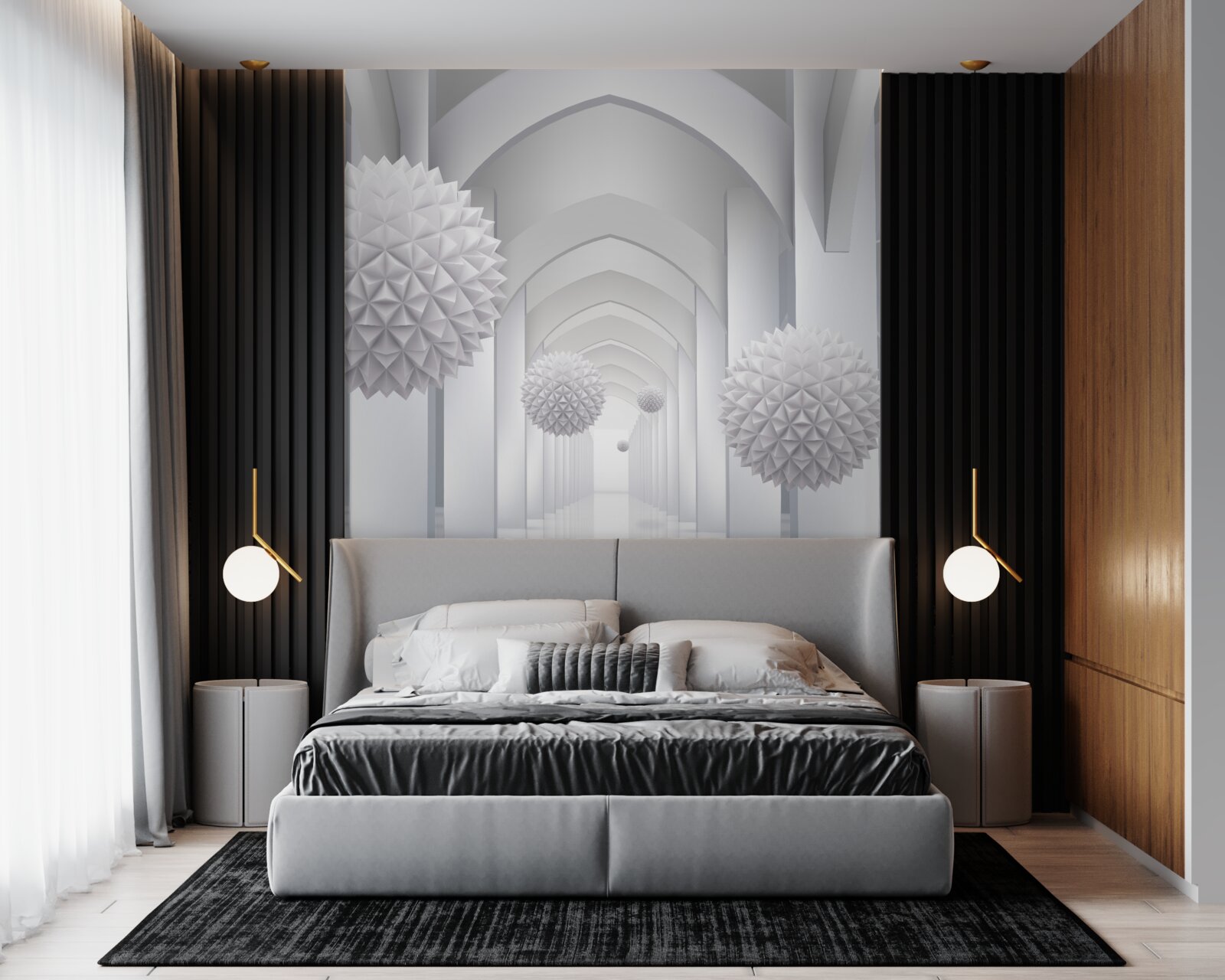 Fototapeta Oblúky v gotickom štýle a balóny stúpajúce do neba