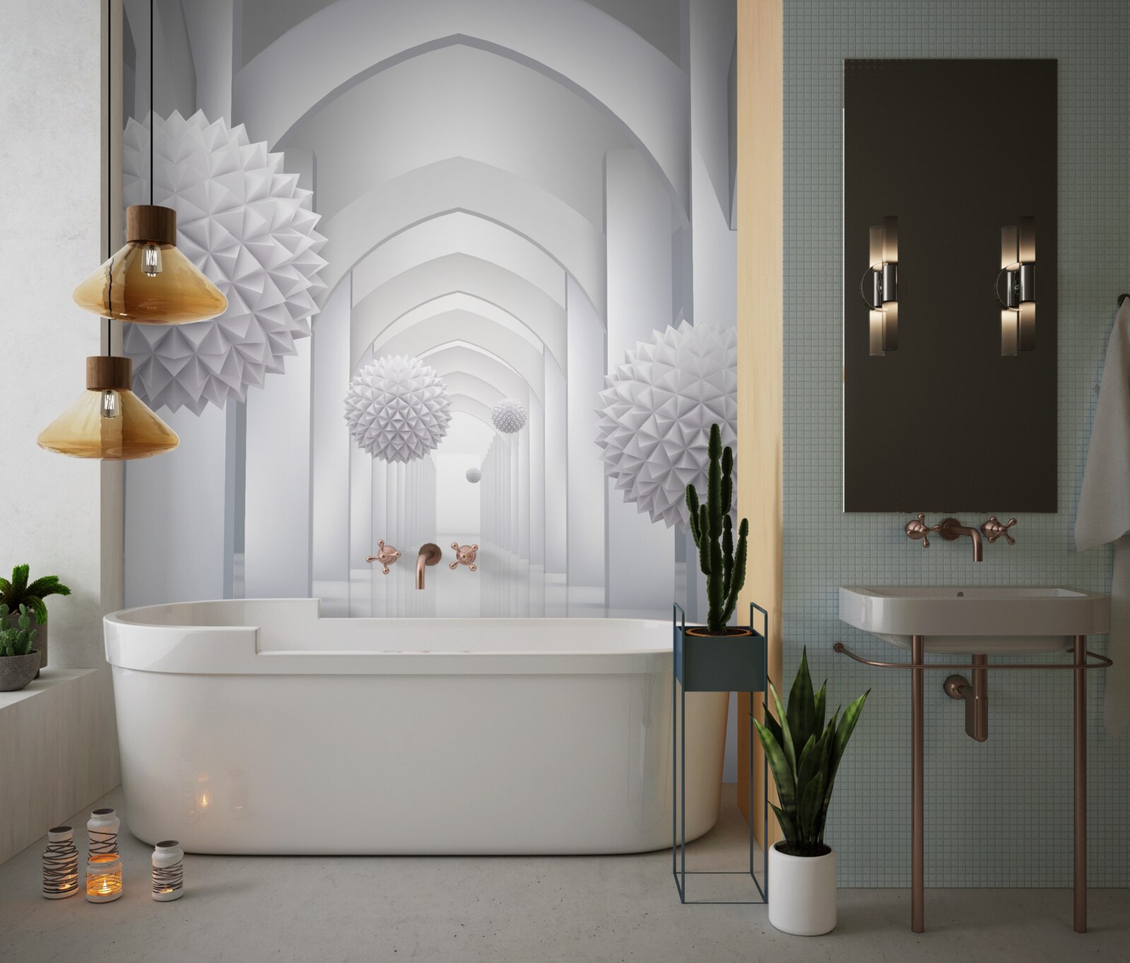 Fototapeta Oblúky v gotickom štýle a balóny stúpajúce do neba