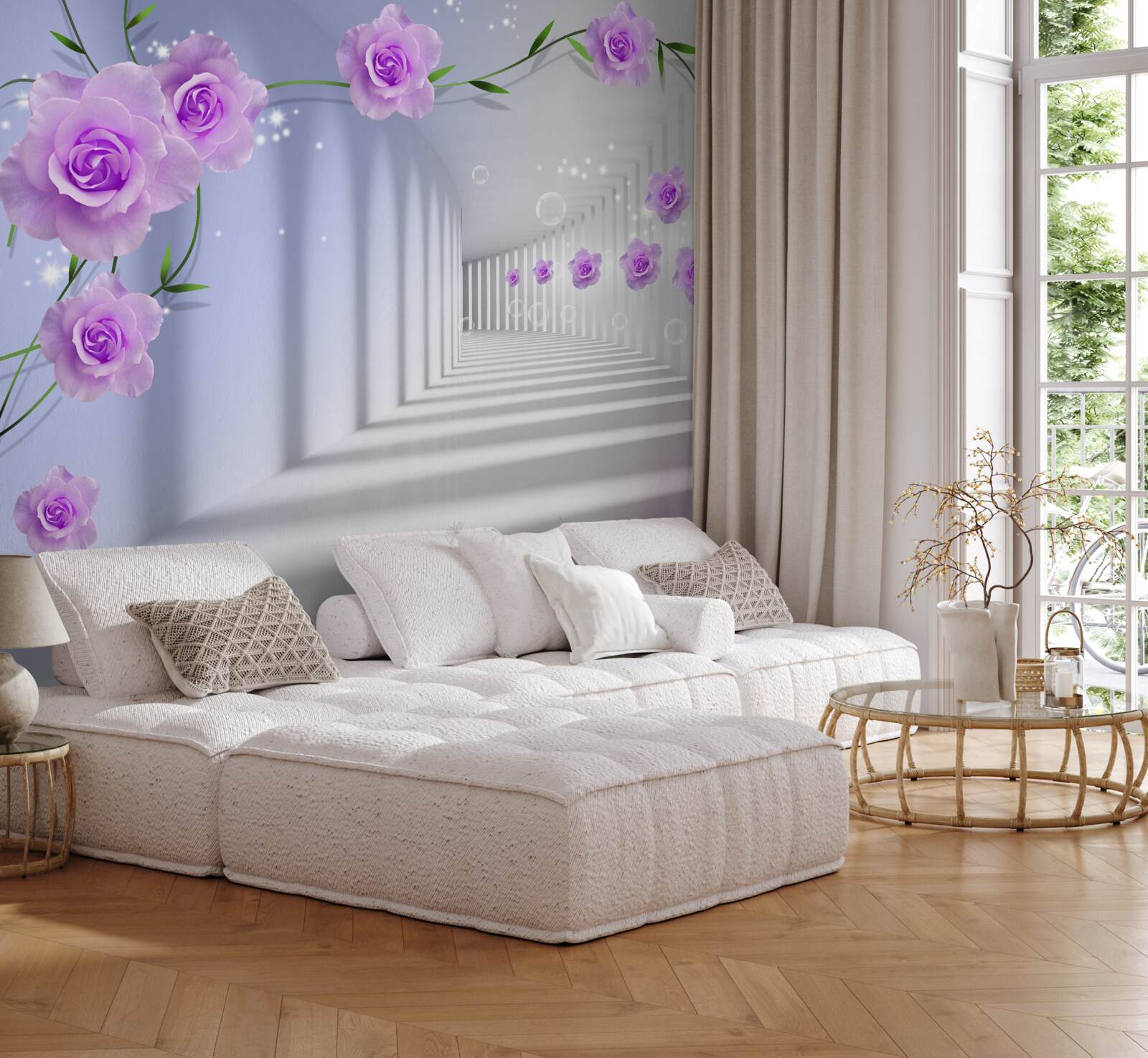 Fototapeta fialová čajová ruža na konároch