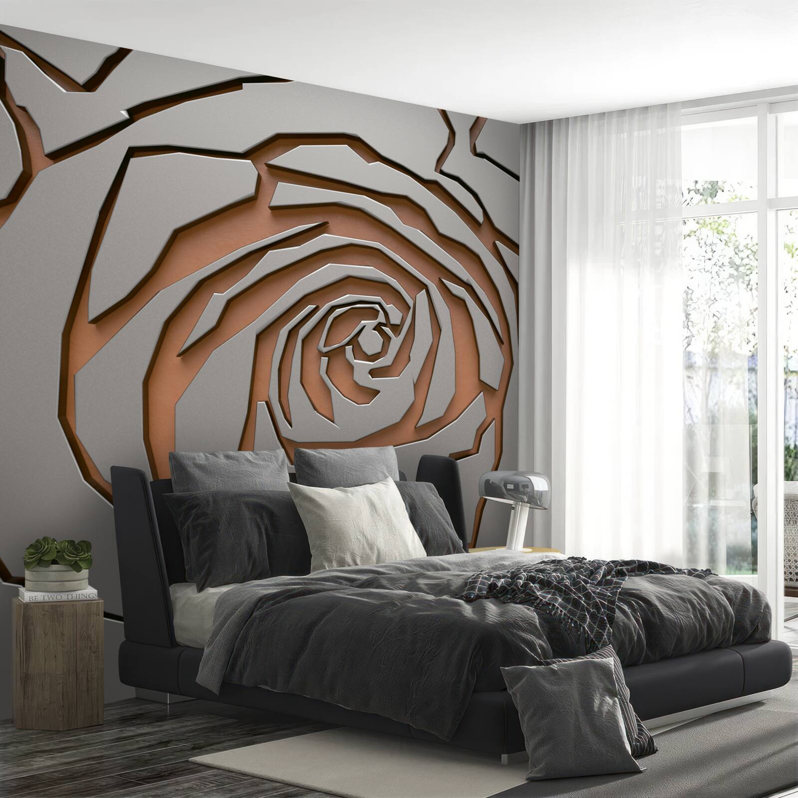 Fototapeta sivá ruža vyrobená z ocele