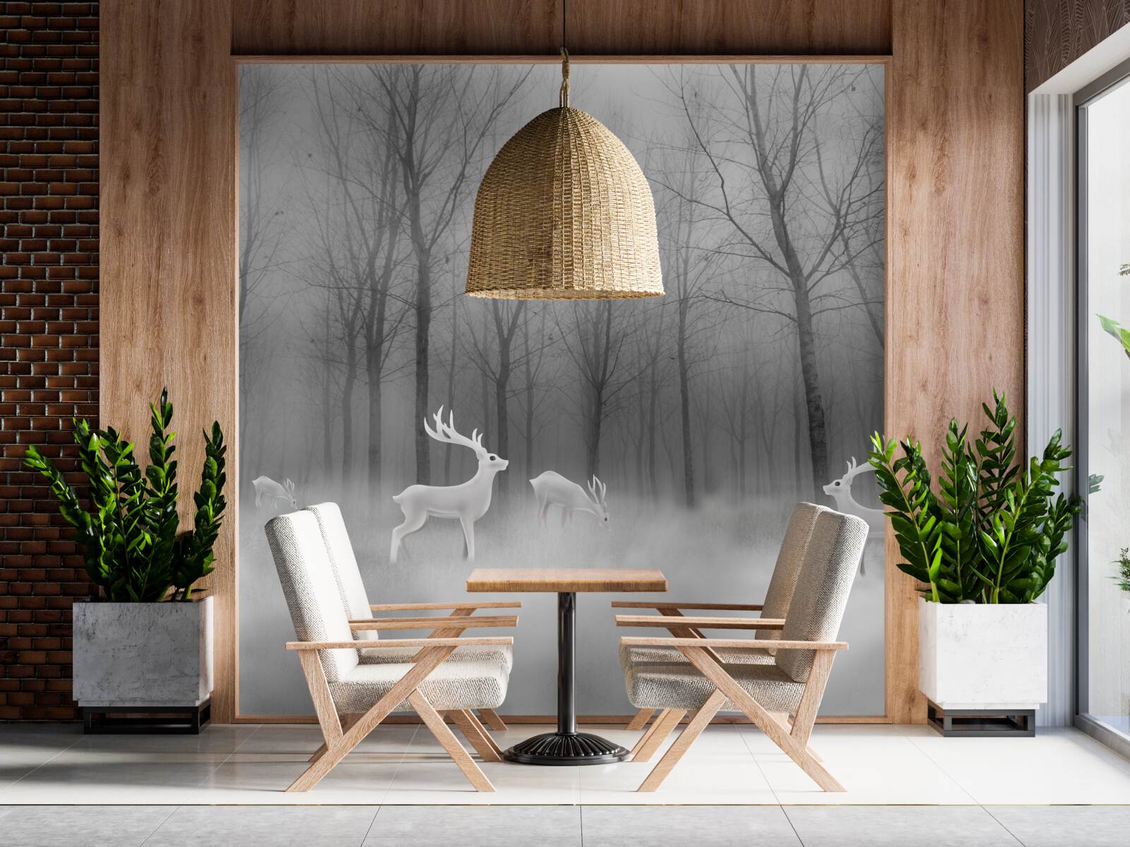 Fototapeta v hmlistom lese sa potuluje skupina jeleňov