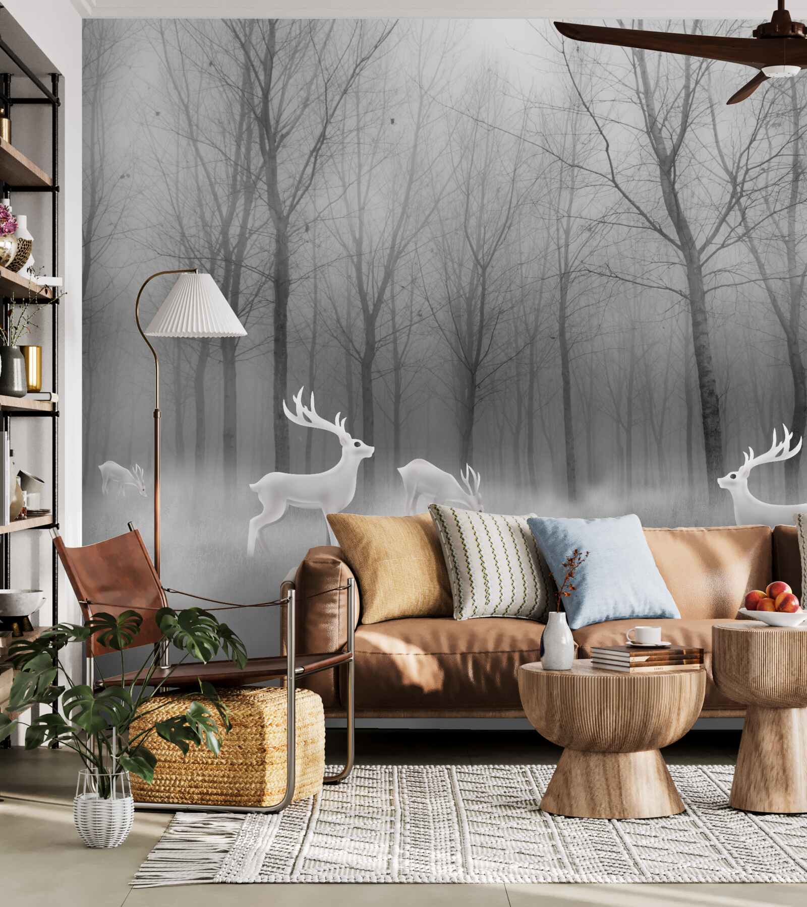 Fototapeta v hmlistom lese sa potuluje skupina jeleňov