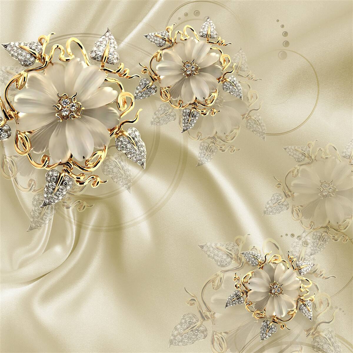 Fototapeta manžetový gombík v tvare kvetu s okvetnými lístkami na béžovej hodvábnej látke