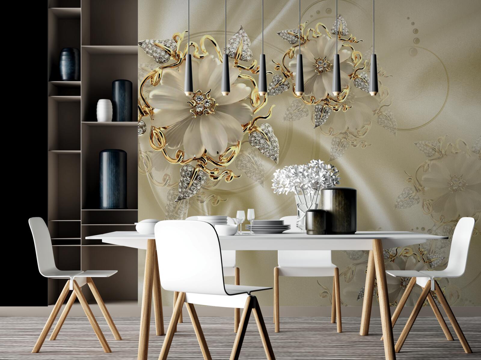 Fototapeta manžetový gombík v tvare kvetu s okvetnými lístkami na béžovej hodvábnej látke