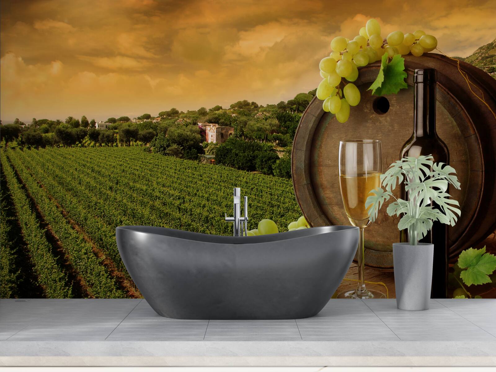 Fototapeta západ slnka nad vinicami