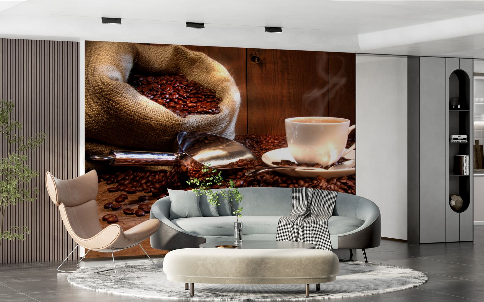 Fototapeta kávové zrná pod šálkou aromatickej kávy