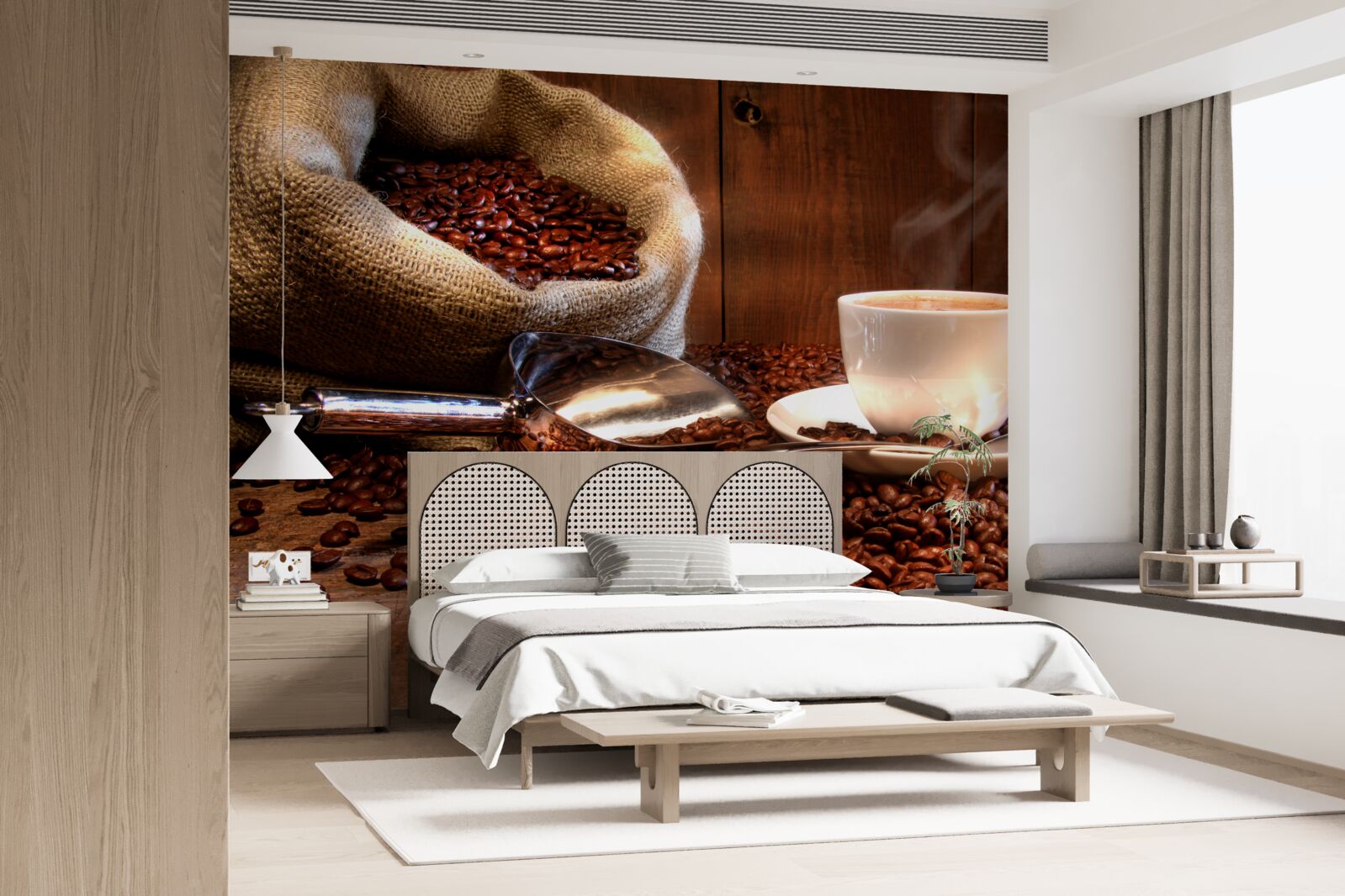 Fototapeta kávové zrná pod šálkou aromatickej kávy