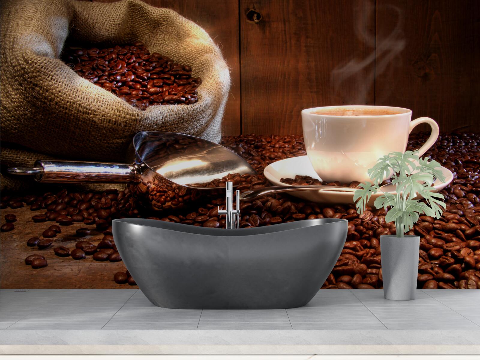 Fototapeta kávové zrná pod šálkou aromatickej kávy