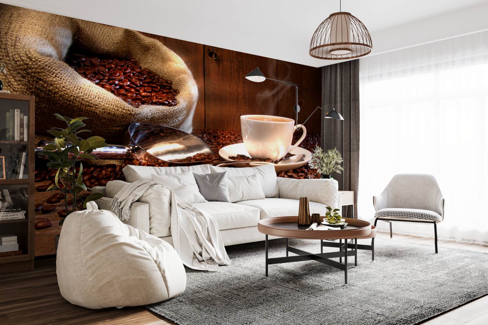 Fototapeta kávové zrná pod šálkou aromatickej kávy