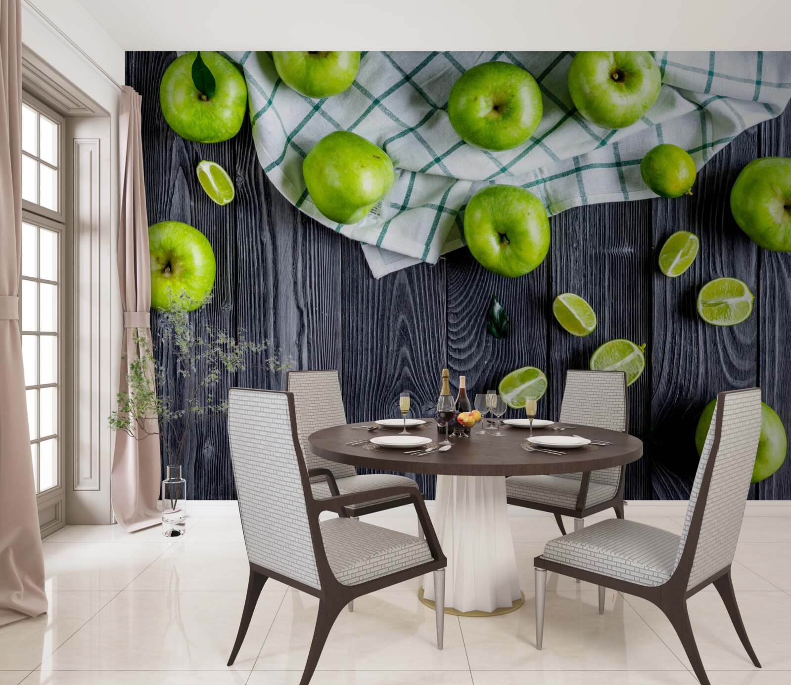 Fototapeta Na stole sú limetky a zelené jablká
