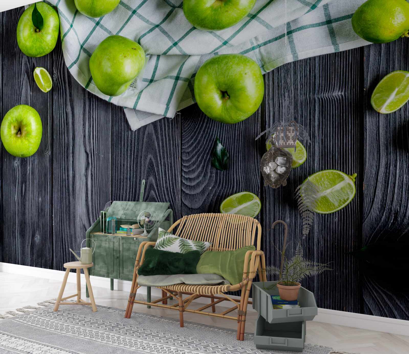 Fototapeta Na stole sú limetky a zelené jablká