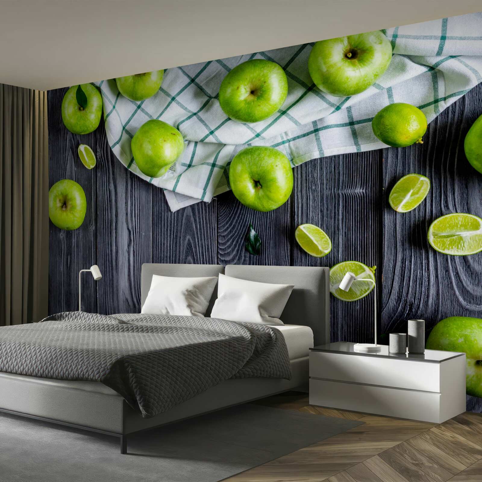 Fototapeta Na stole sú limetky a zelené jablká