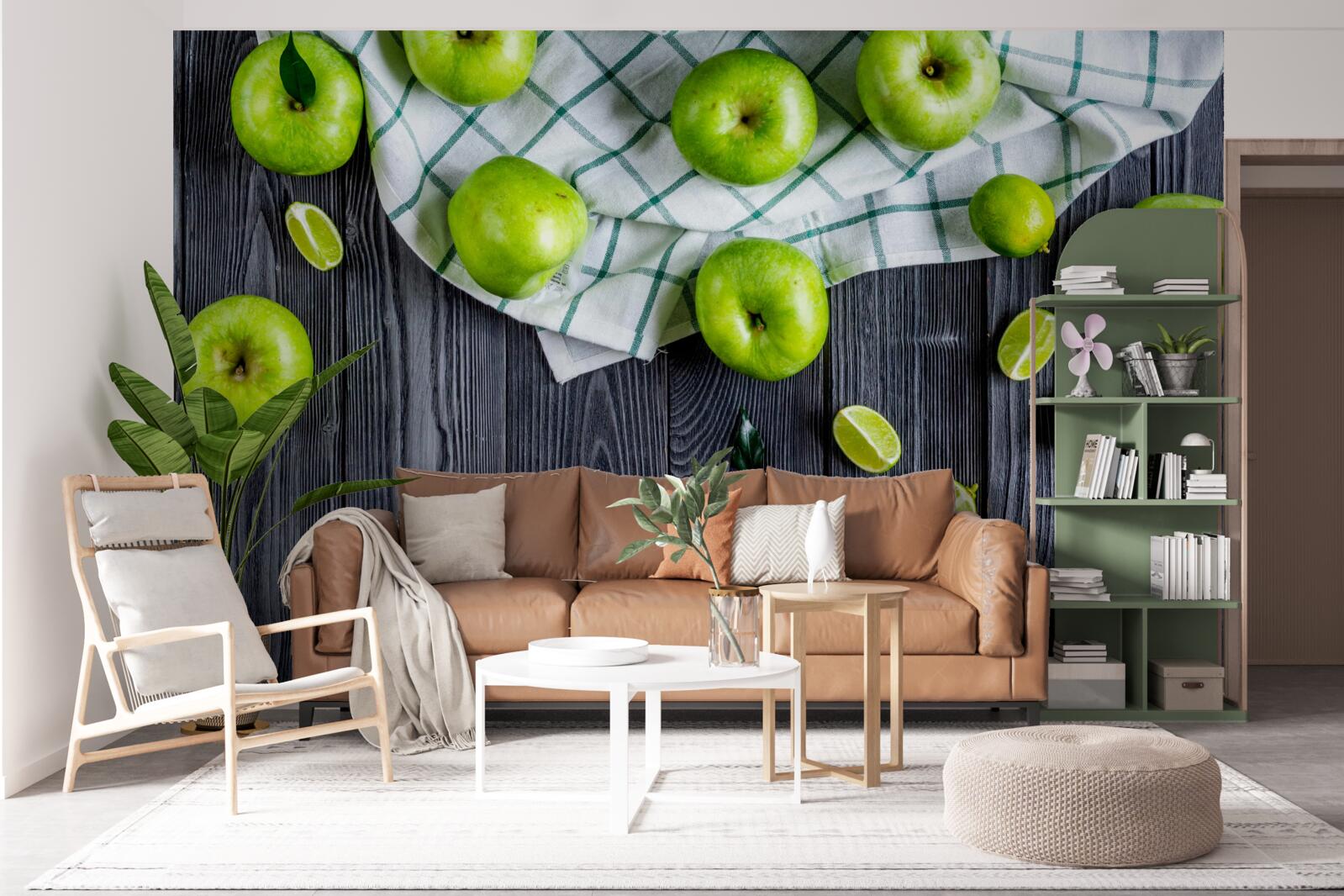 Fototapeta Na stole sú limetky a zelené jablká