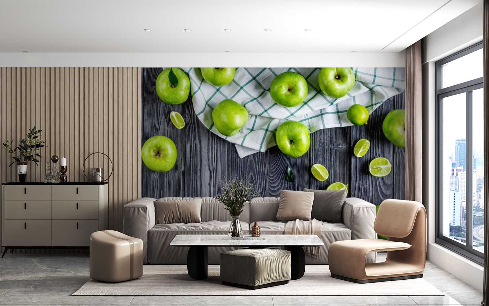 Fototapeta Na stole sú limetky a zelené jablká