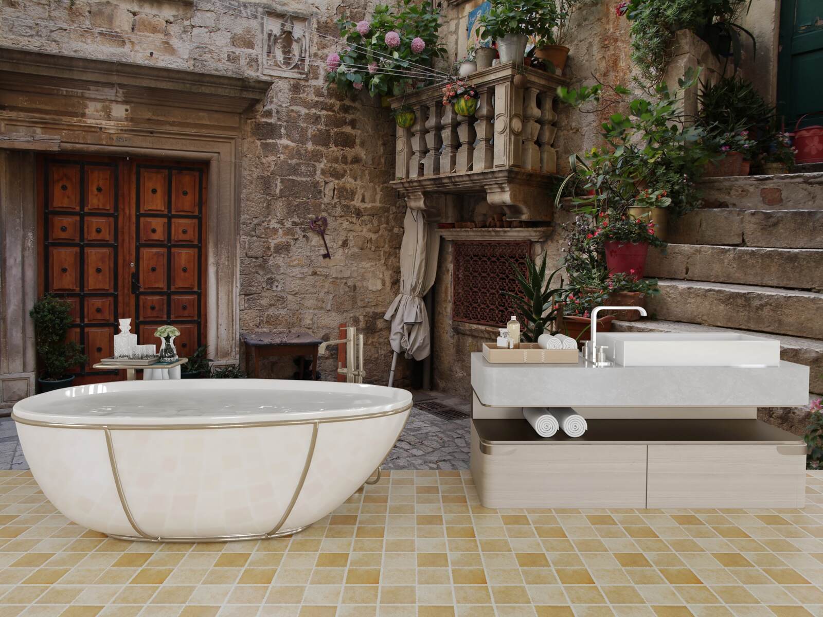 Fototapeta historické schodiskové stupne na nádvorí