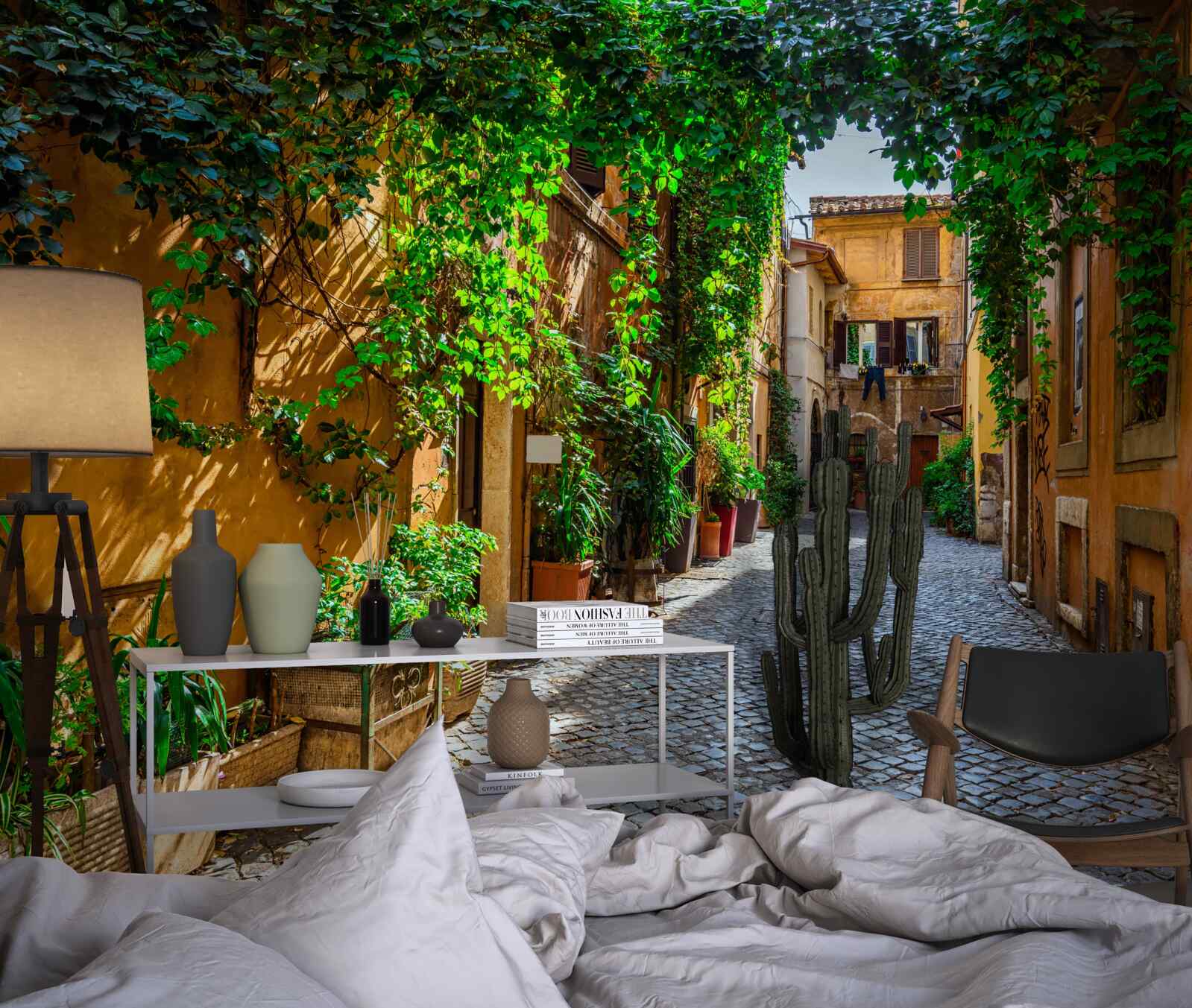 Fototapeta Taliansky dvor obklopený zeleňou je plný pohodlia