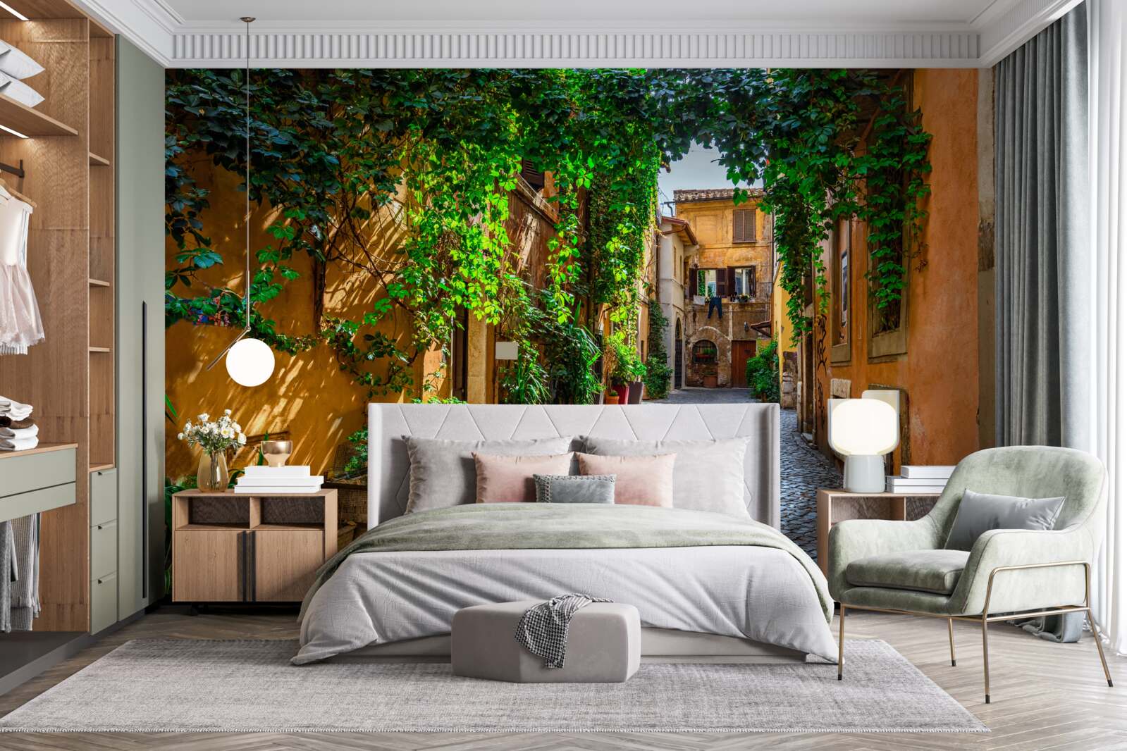 Fototapeta Taliansky dvor obklopený zeleňou je plný pohodlia