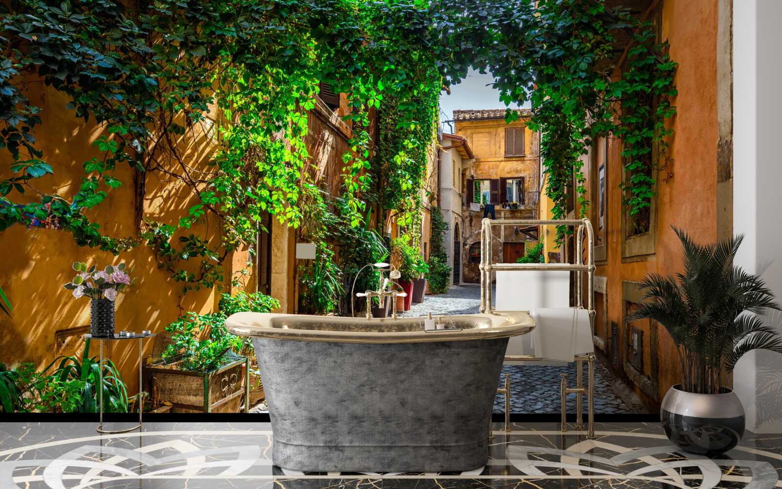 Fototapeta Taliansky dvor obklopený zeleňou je plný pohodlia