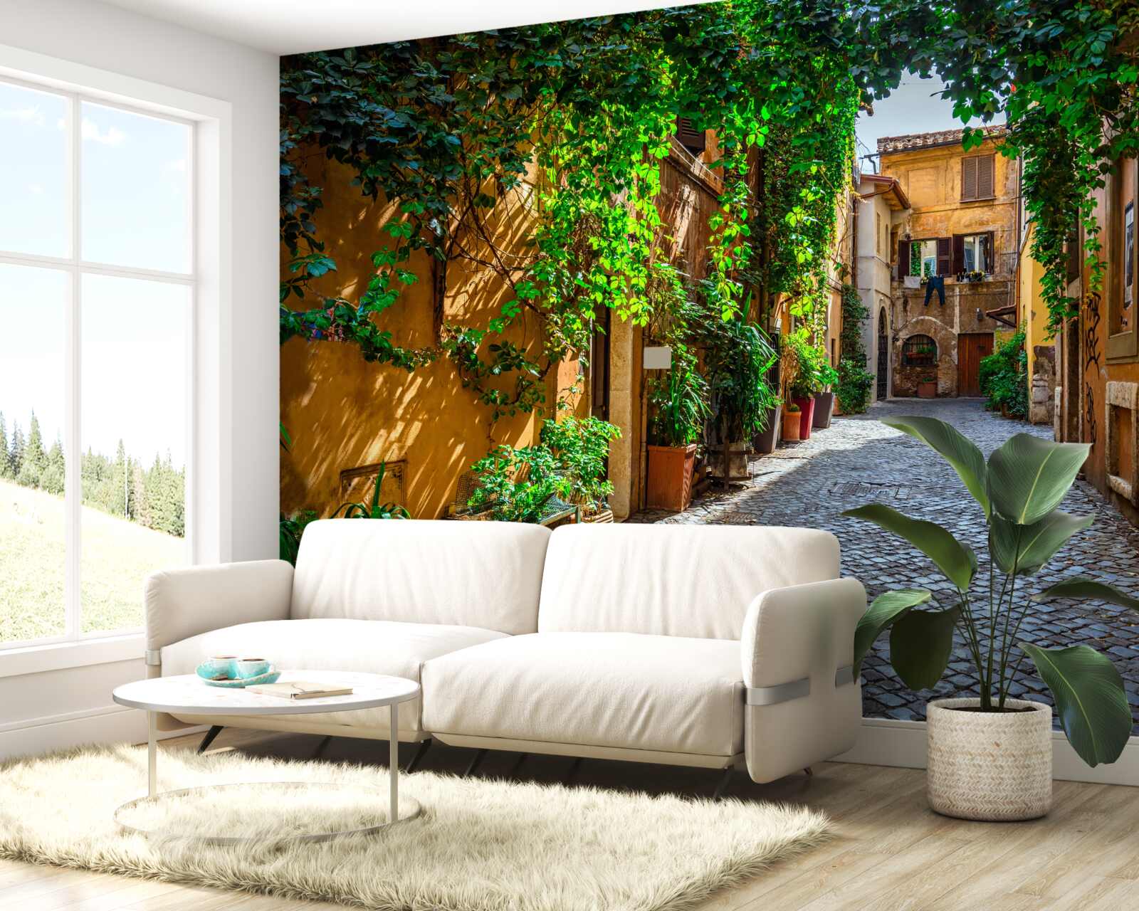 Fototapeta Taliansky dvor obklopený zeleňou je plný pohodlia