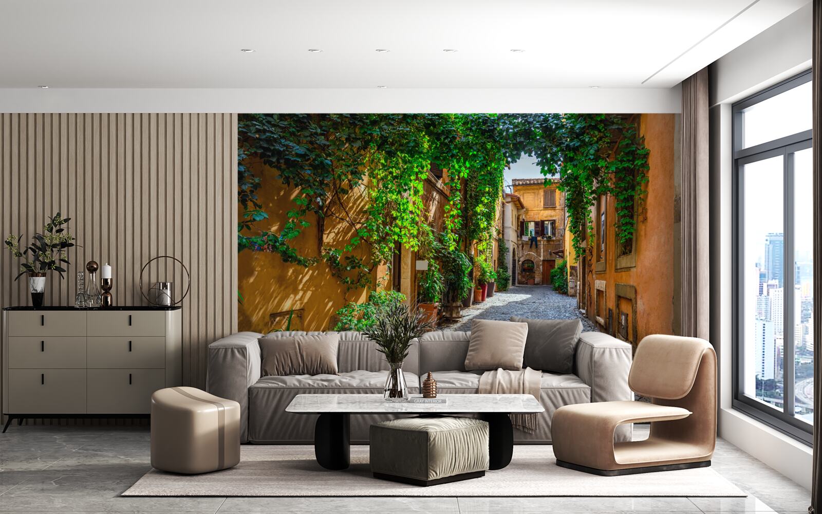 Fototapeta Taliansky dvor obklopený zeleňou je plný pohodlia