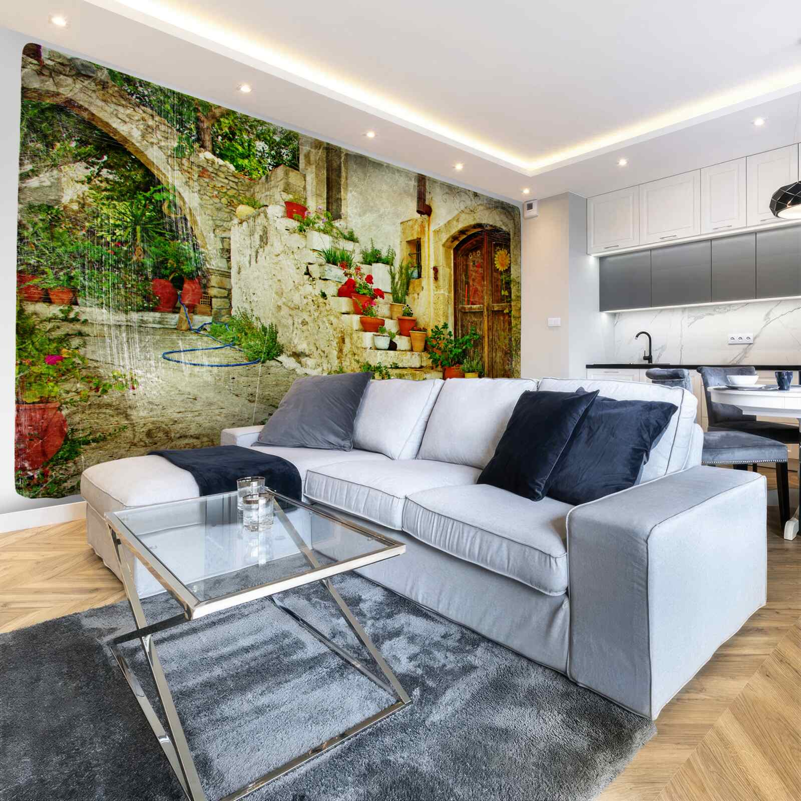 Fototapeta kvetináče na kamenných schodoch