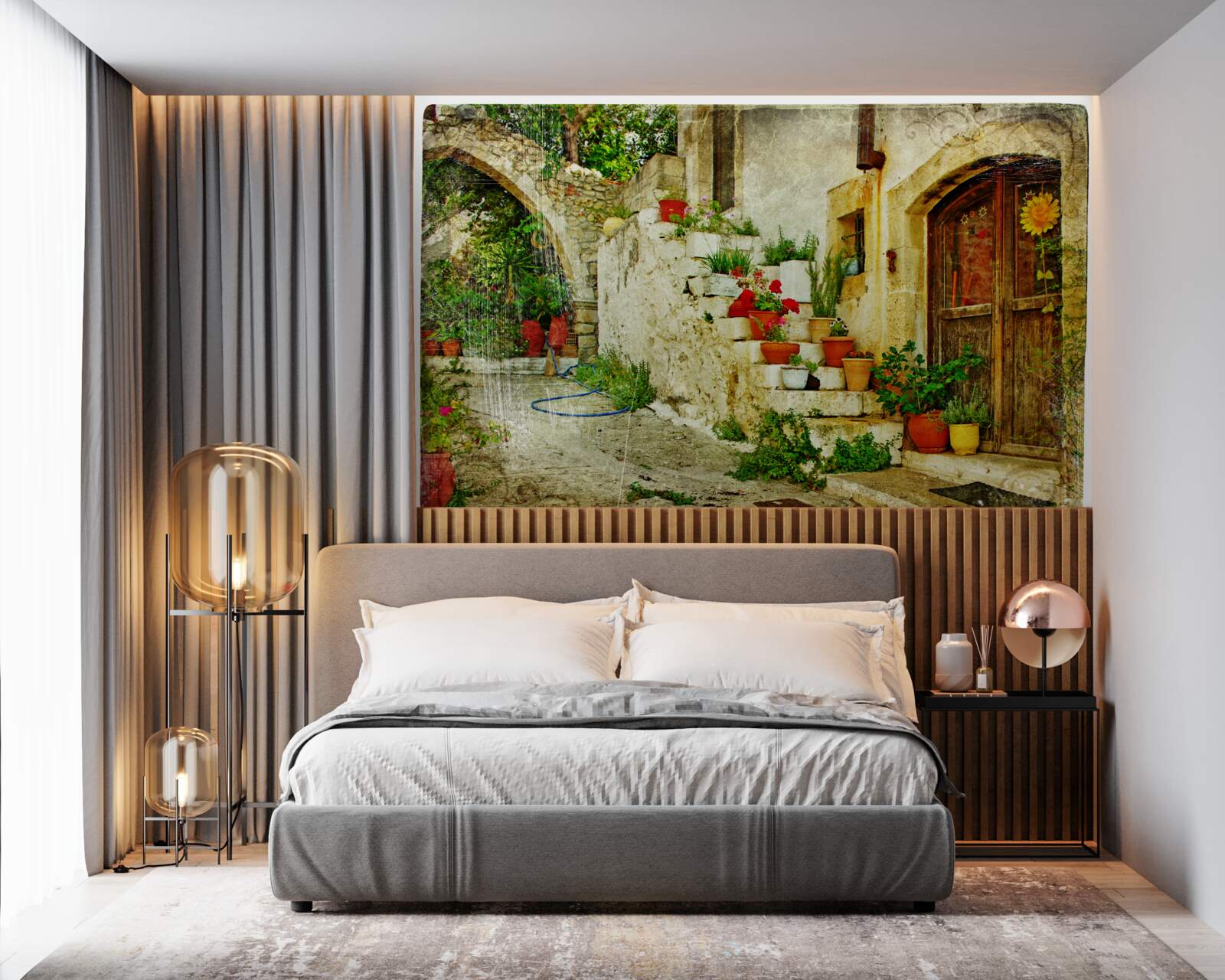 Fototapeta kvetináče na kamenných schodoch