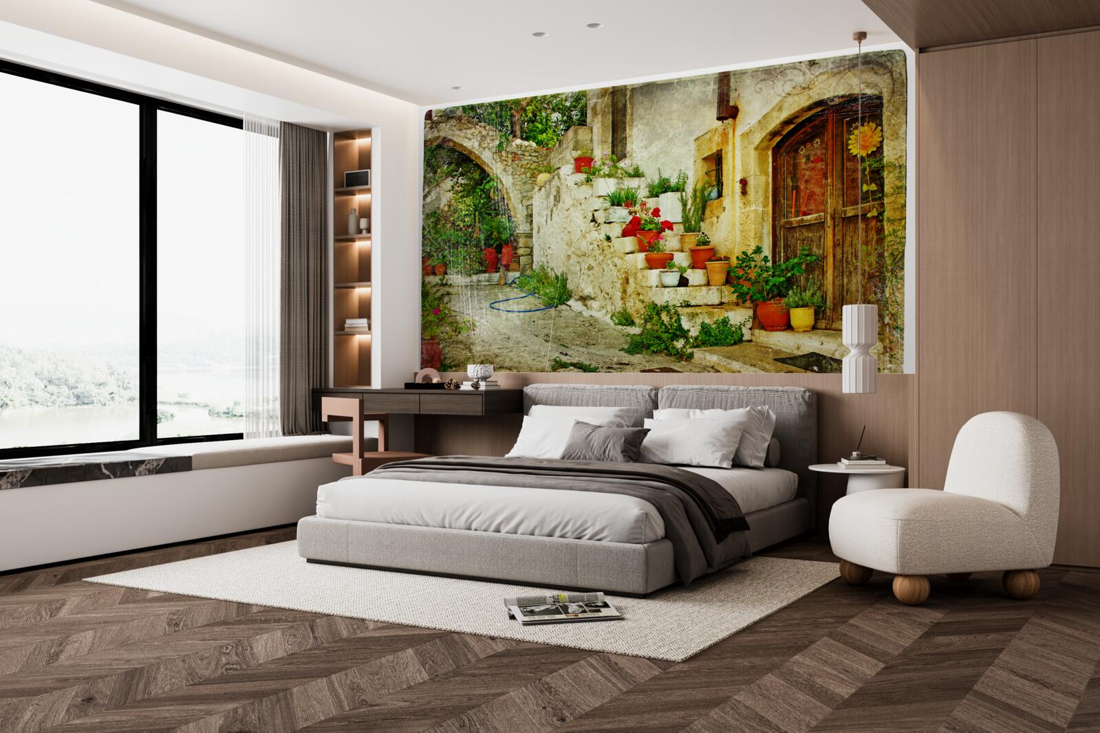 Fototapeta kvetináče na kamenných schodoch