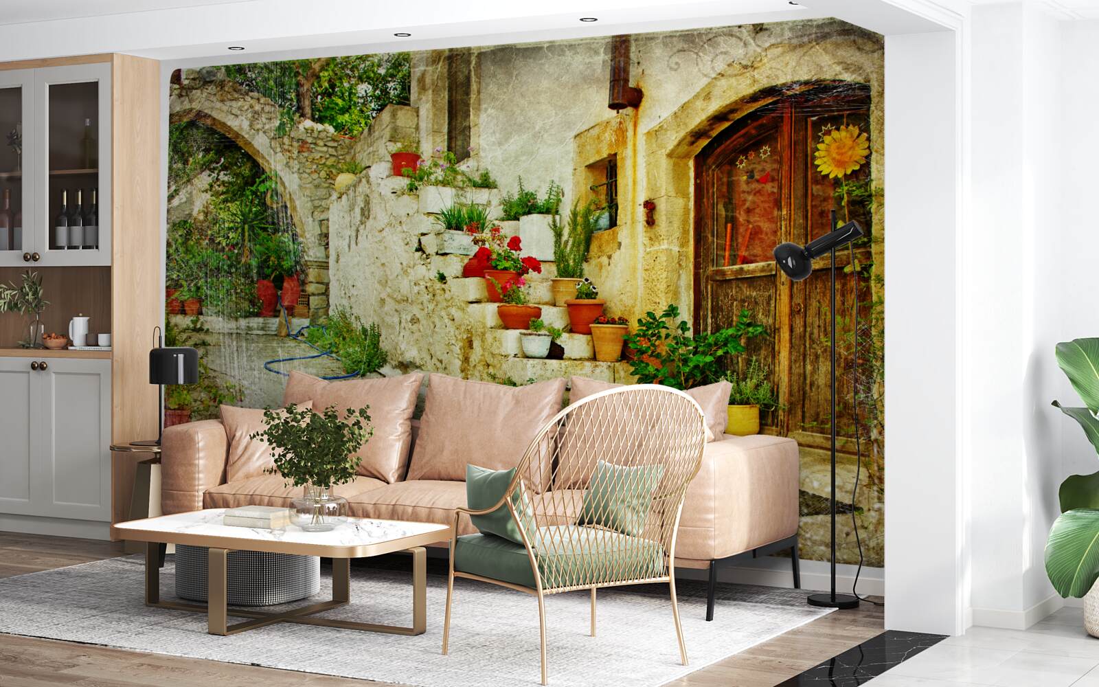 Fototapeta kvetináče na kamenných schodoch