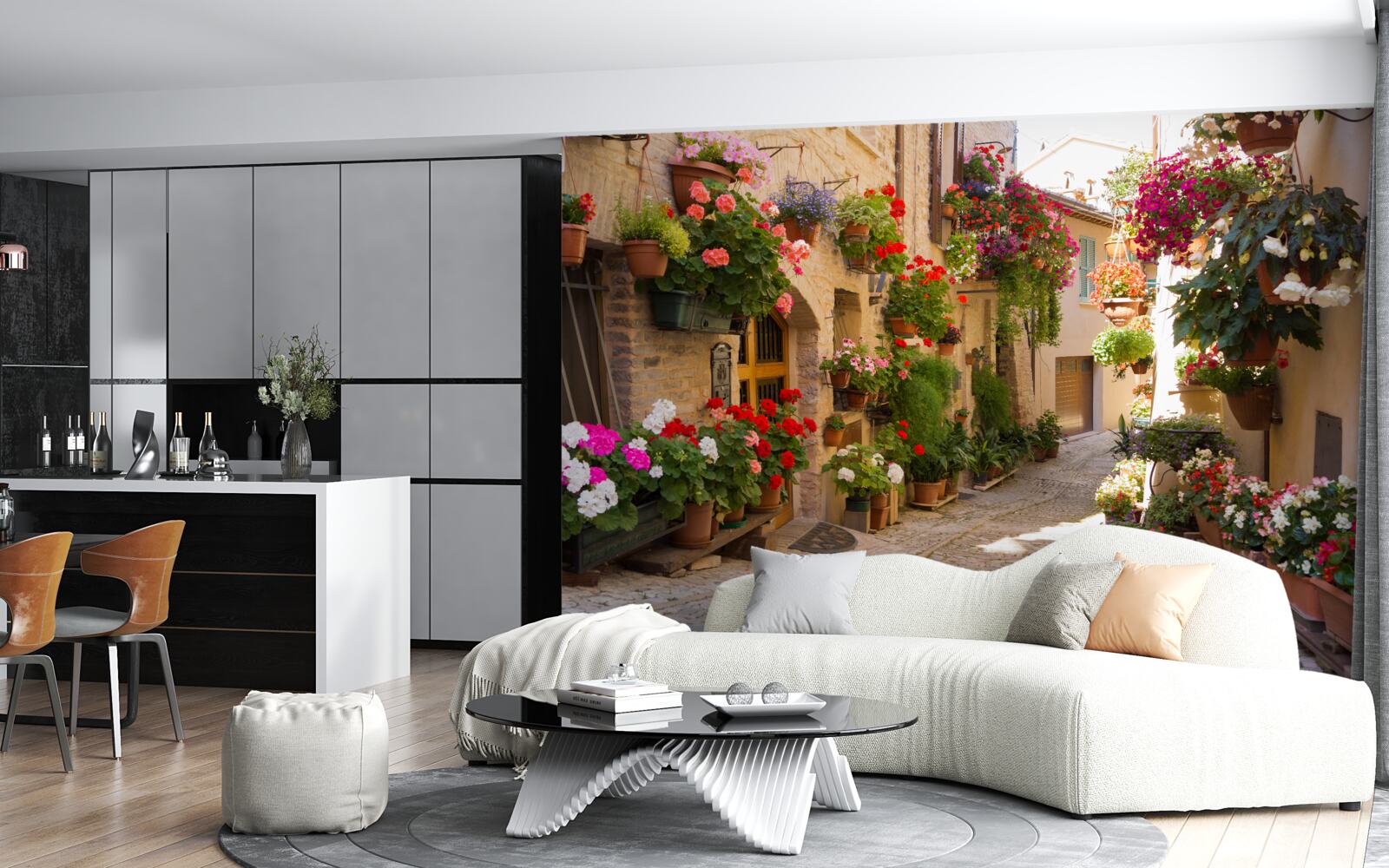 Fototapeta prírodné kvety na historickej ulici