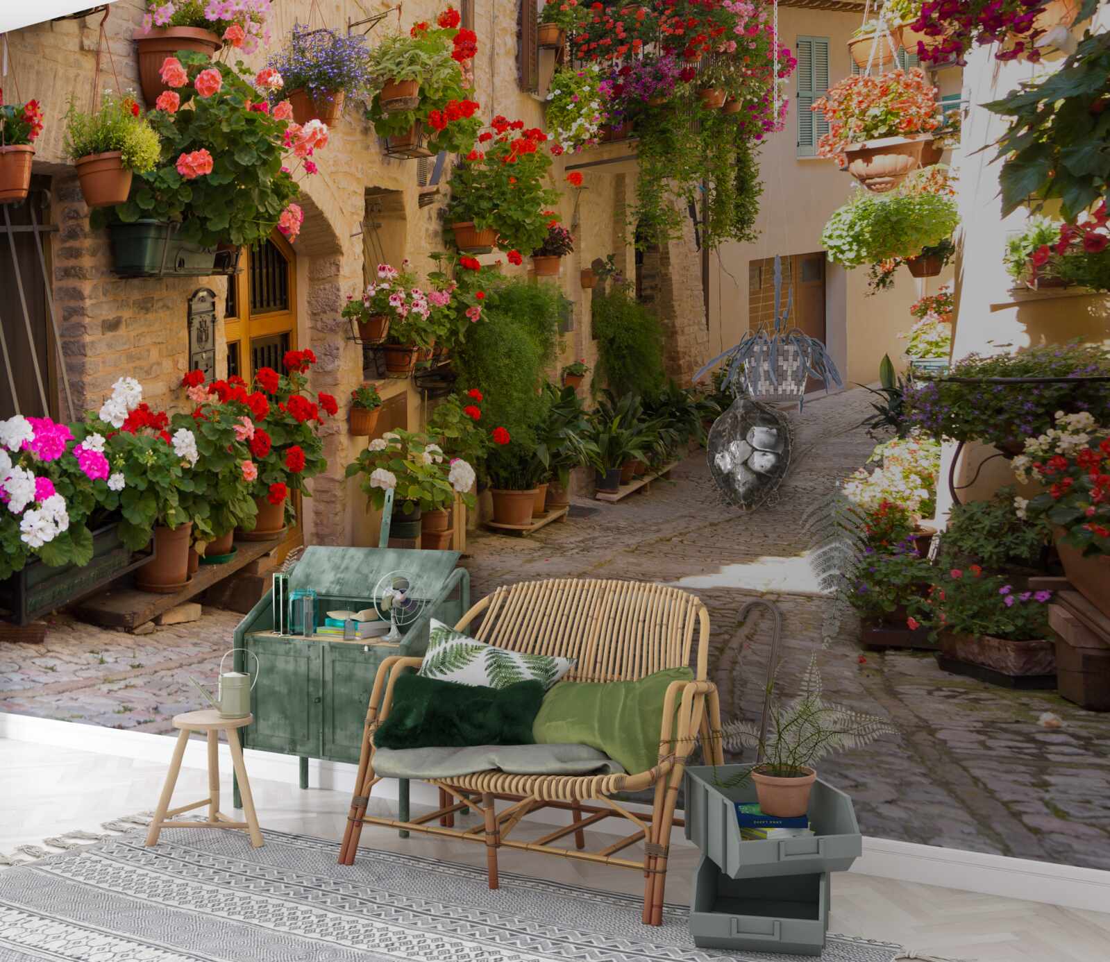 Fototapeta prírodné kvety na historickej ulici