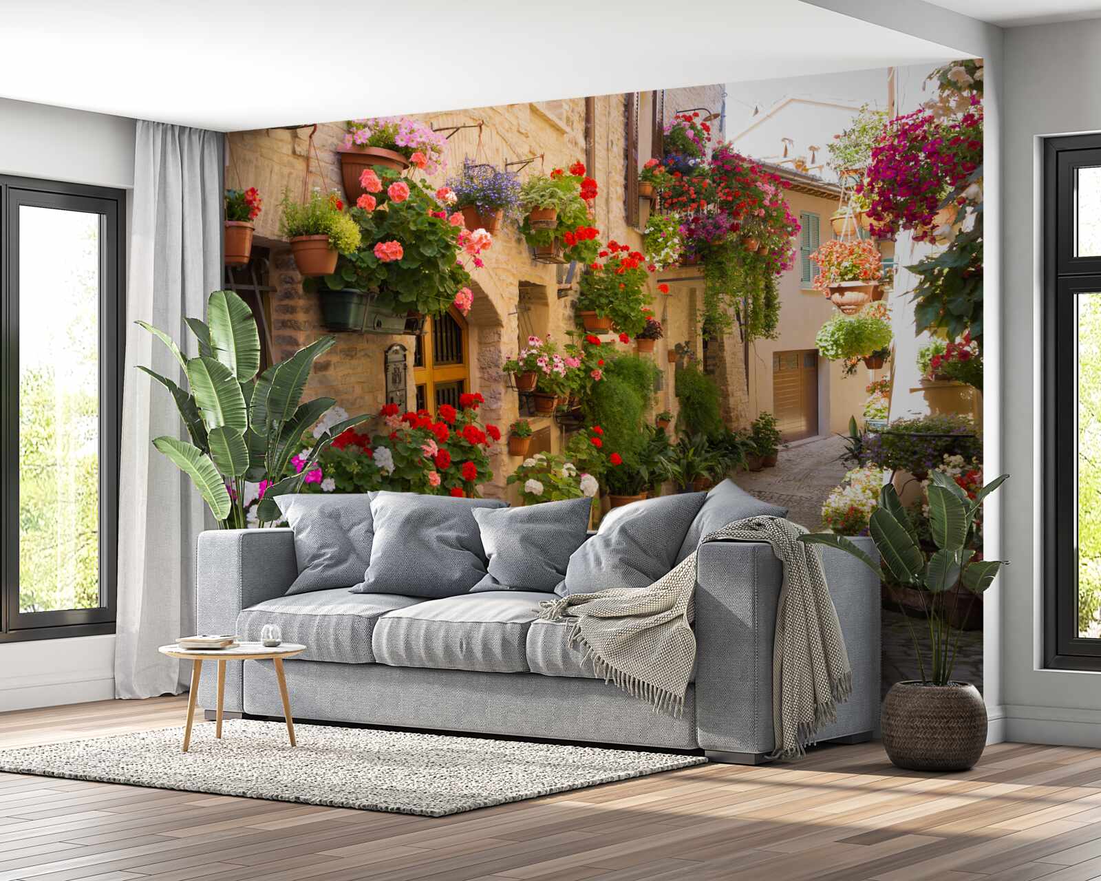 Fototapeta prírodné kvety na historickej ulici