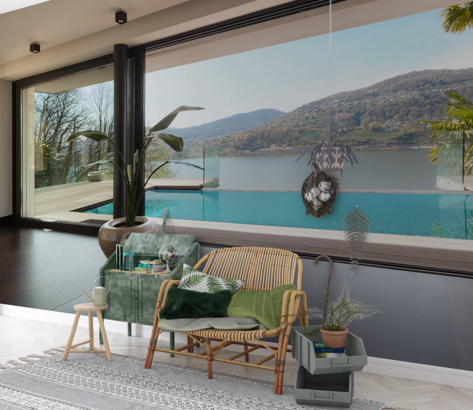 Fototapeta exkluzívny bazén s panoramatickým výhľadom na pohorie