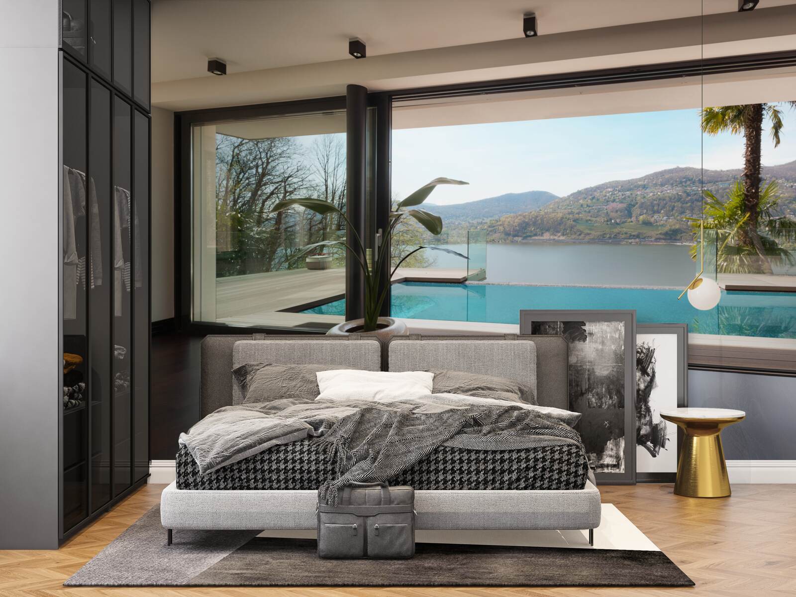 Fototapeta exkluzívny bazén s panoramatickým výhľadom na pohorie