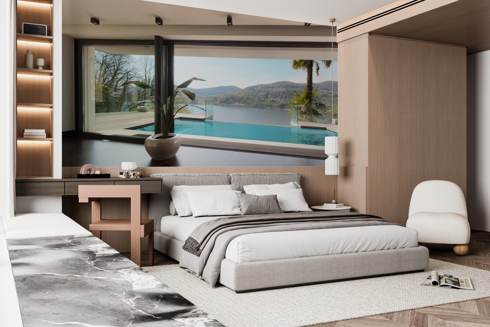 Fototapeta exkluzívny bazén s panoramatickým výhľadom na pohorie