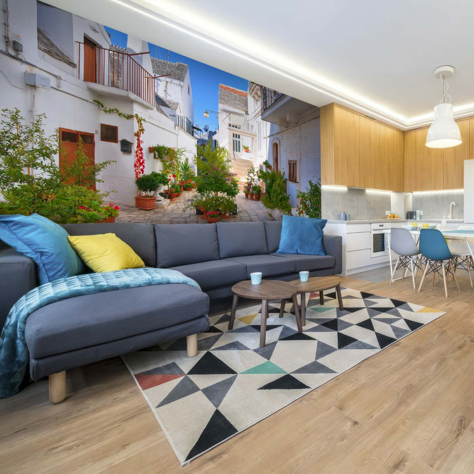 Fototapeta Santorini ulica, ponorená do zelene