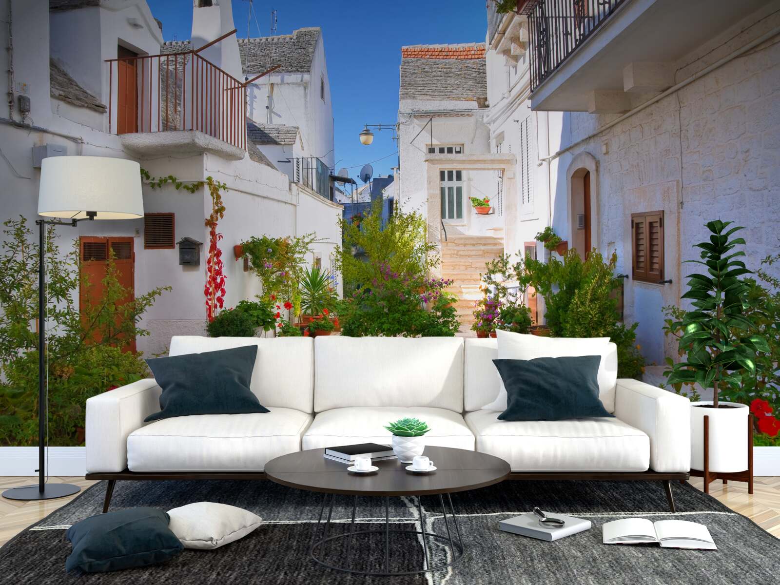 Fototapeta Santorini ulica, ponorená do zelene