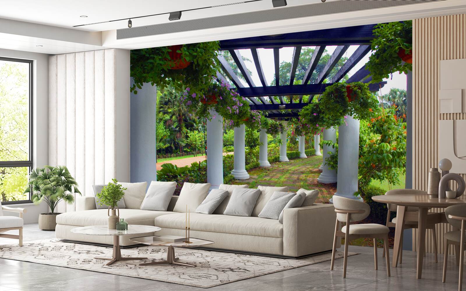 Fototapeta biele betónové stĺpy v záhrade