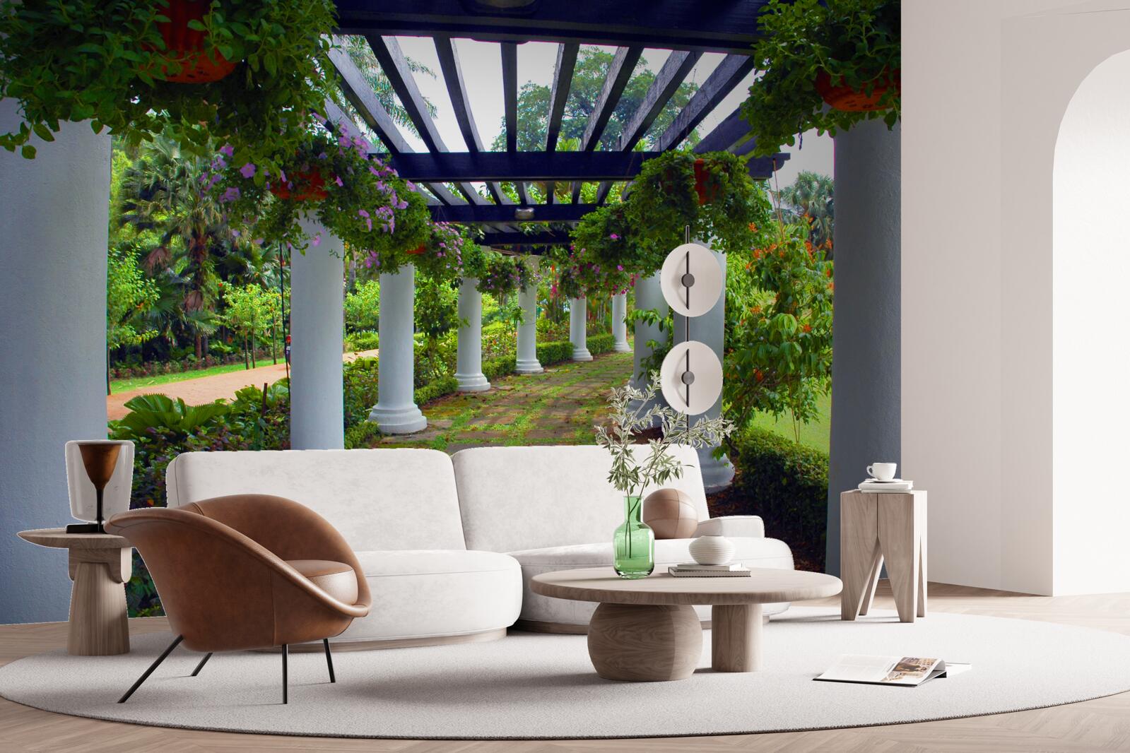 Fototapeta biele betónové stĺpy v záhrade