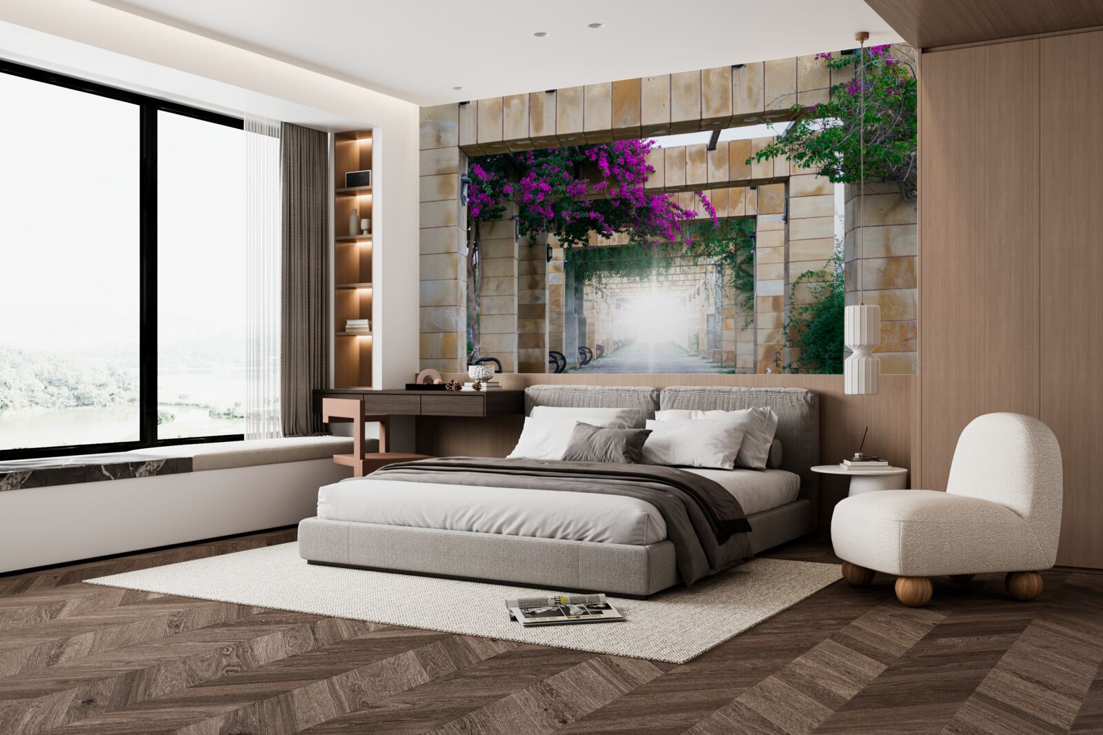 Fototapeta obdĺžnikový oblúk z kameňa, zdobený kvetmi