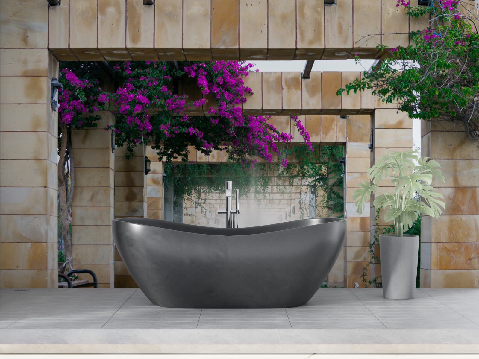 Fototapeta obdĺžnikový oblúk z kameňa, zdobený kvetmi