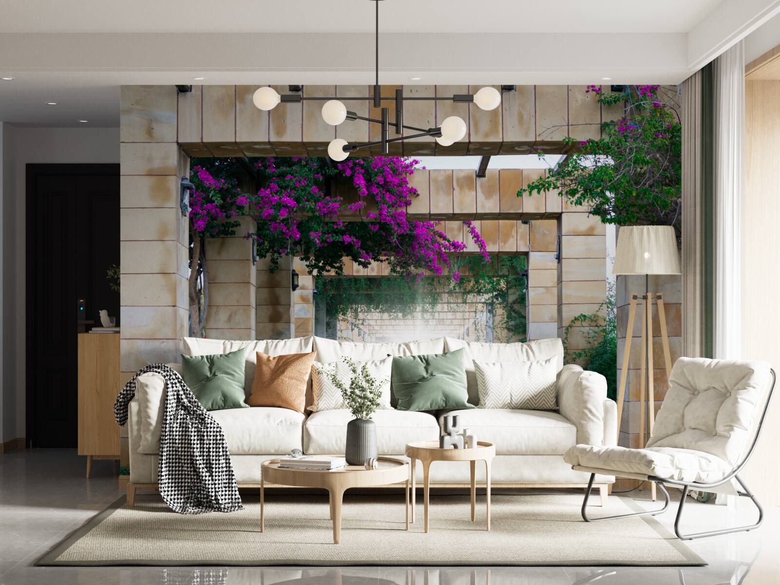 Fototapeta obdĺžnikový oblúk z kameňa, zdobený kvetmi