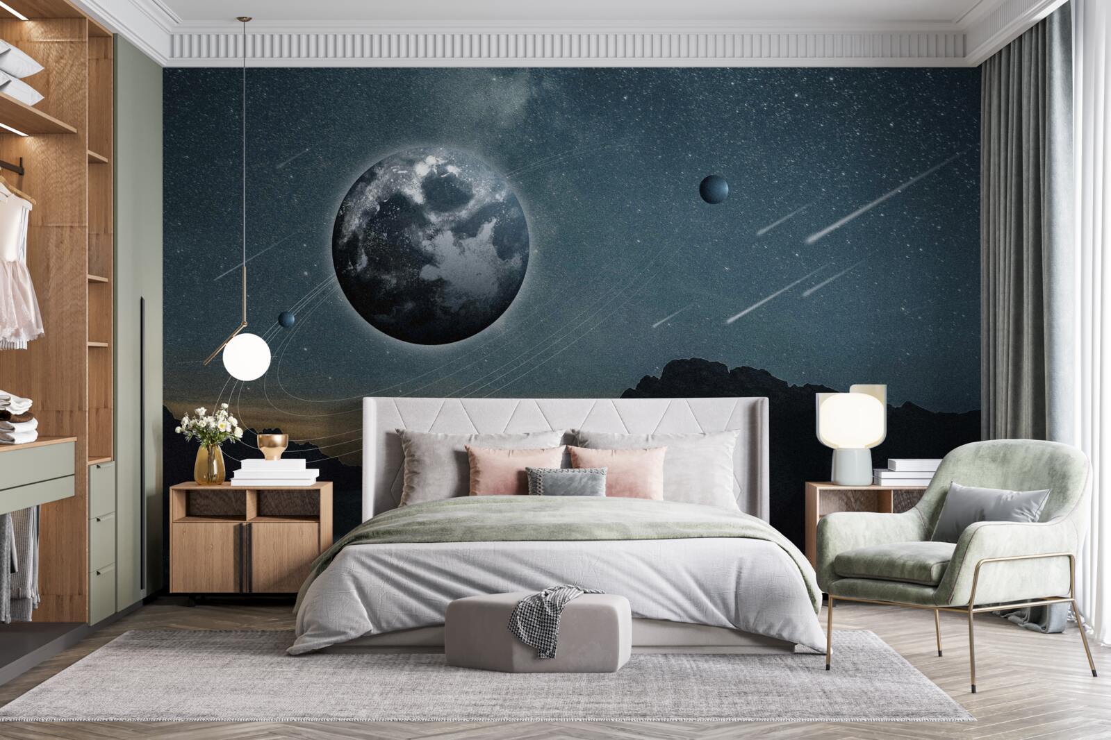 Fototapeta meteorický roj a satelit Zeme