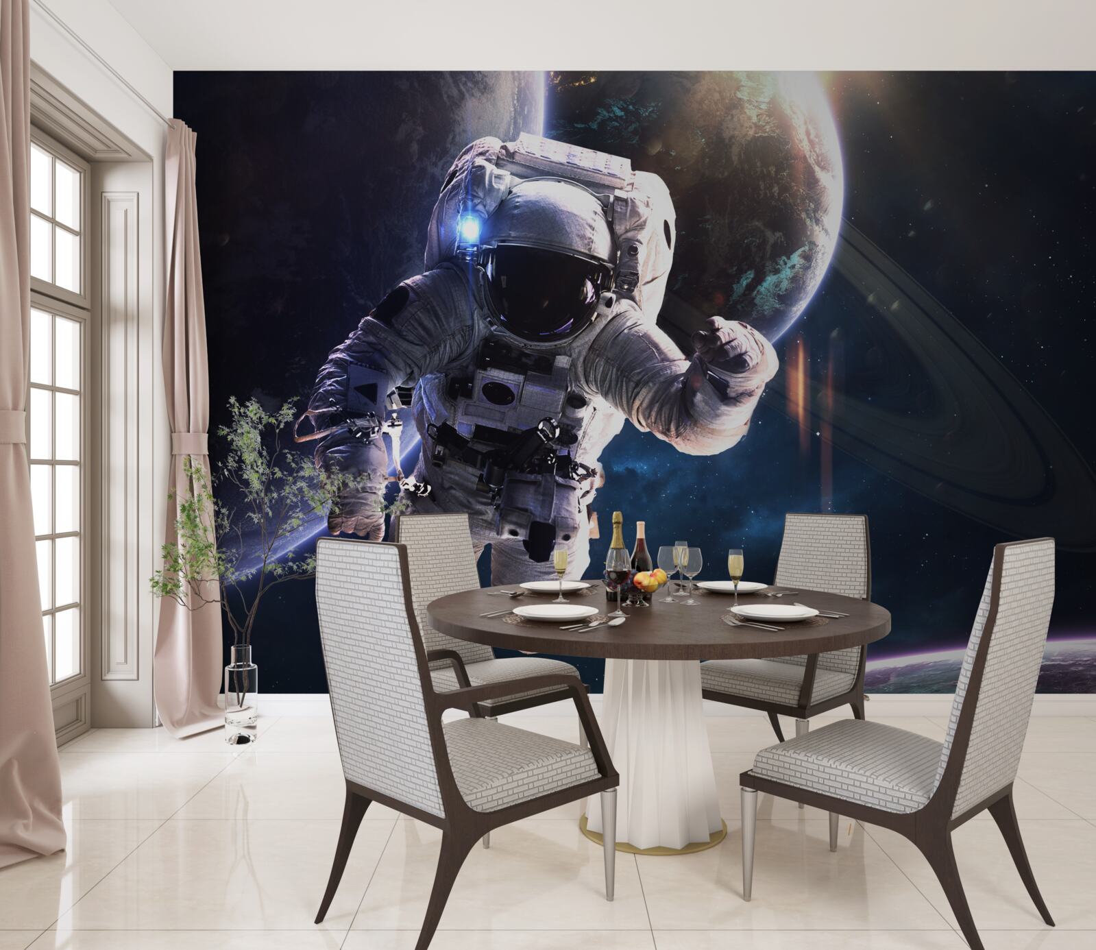 Fototapeta astronaut pózuje pred Jupiterom